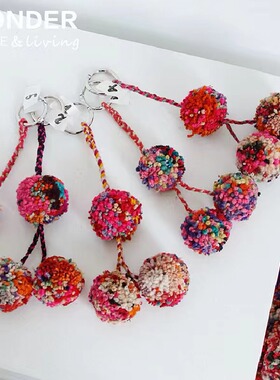 Peru-秘鲁进口手工羊毛编织民族部落风彩色球球钥匙扣大号包挂件