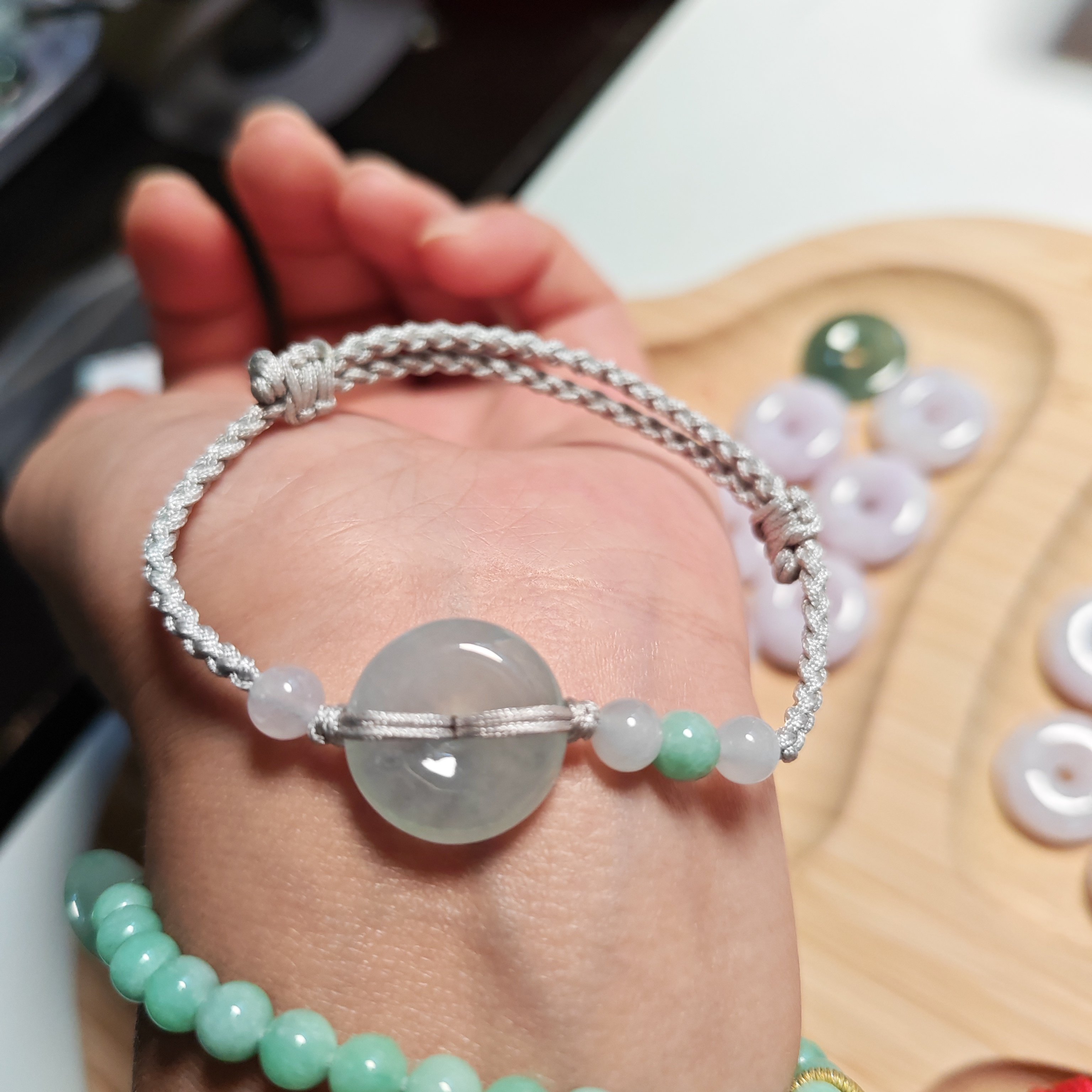 新品天然缅甸翡翠A货平安扣冰透玉扣绿底女款生日礼物可编手绳