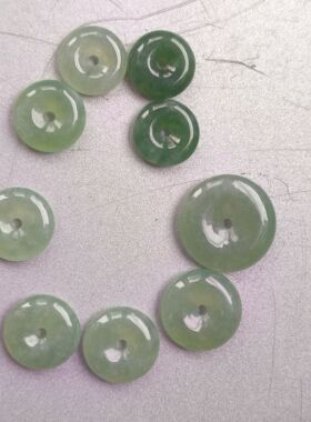 新品天然缅甸翡翠A货冰种嫩绿小平安扣玉挂件男女款玉石编手绳