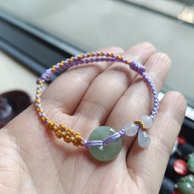 缅甸翡翠玉石A货小平安扣莲蓬手工原创编织手绳新女清新独特原创