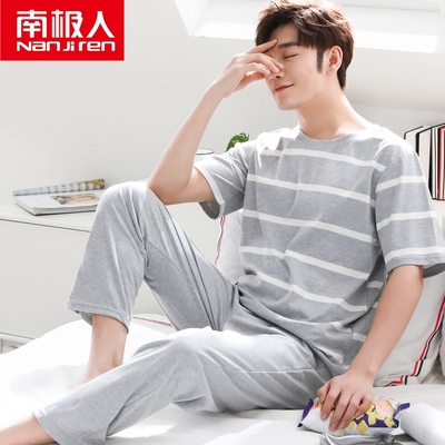 Antarctic pajamas men's summer cotton short-sleeved trousers home service men's spring and autumn thin cotton large size suit