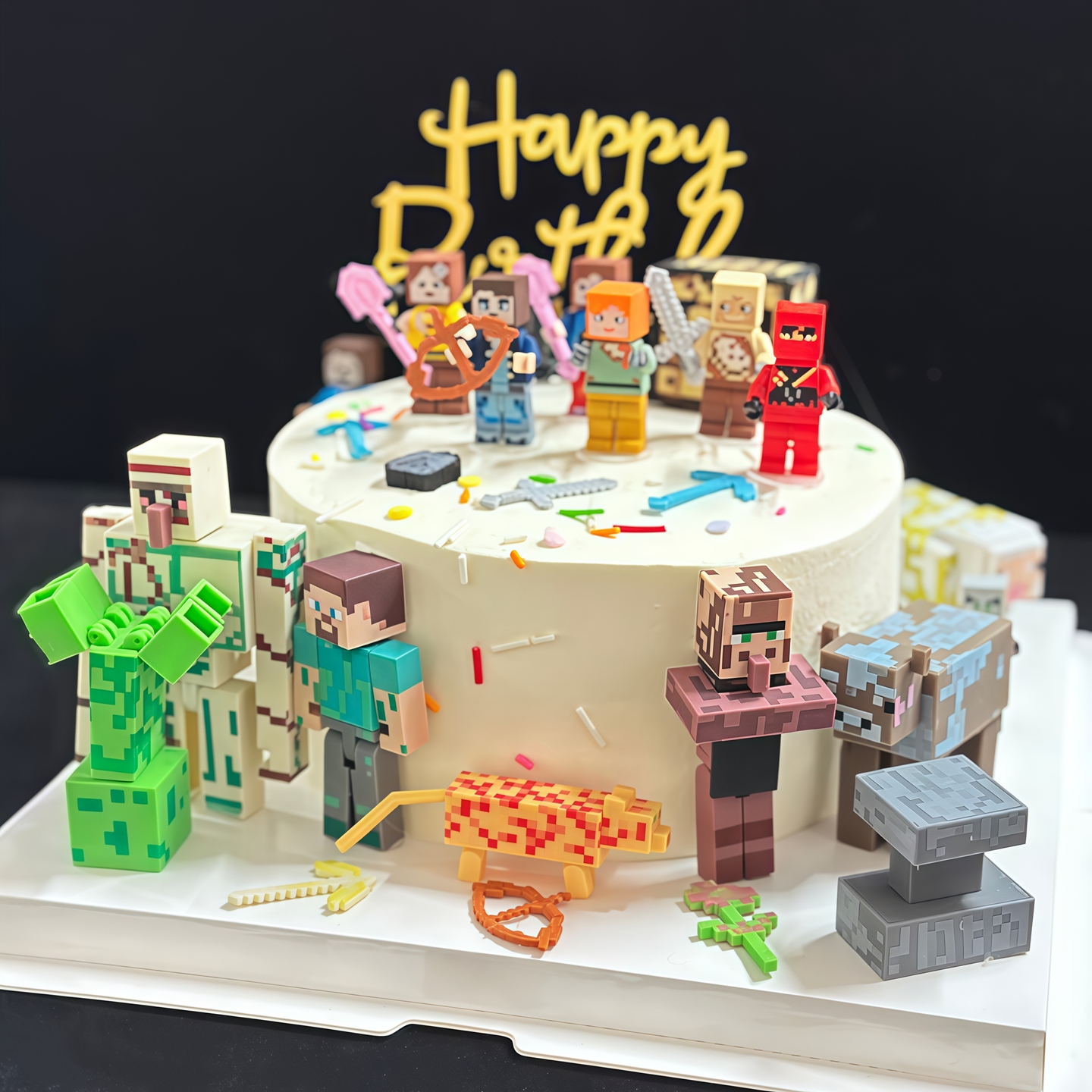 积木蛋糕装饰摆件我的世界飞机摩托车警察小汽车忍者儿童生日插牌