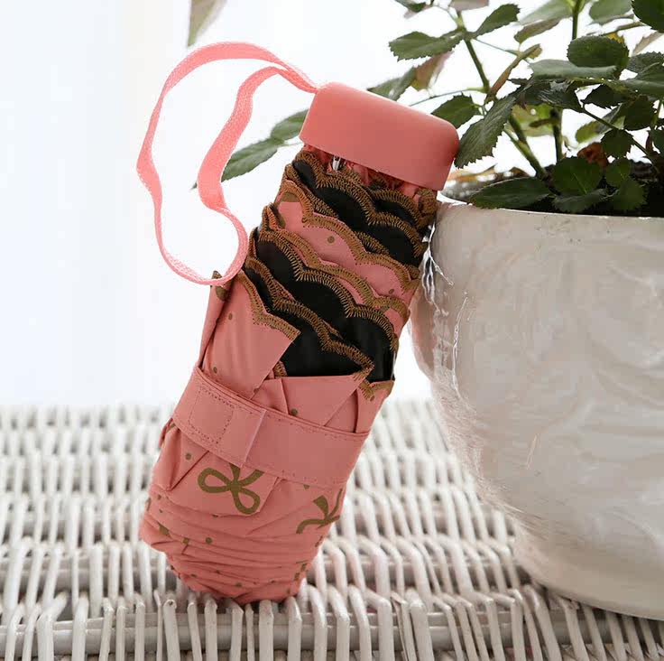 大地花烫金蝴蝶结黑胶伞无折叠 轻扁形遮阳防晒防紫外线太阳伞