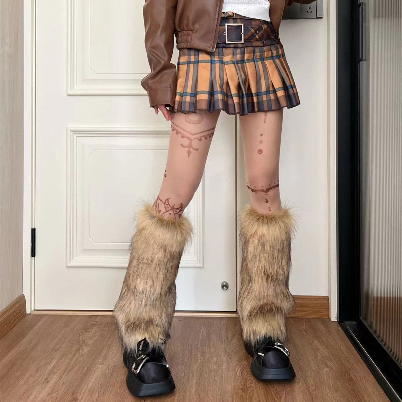 毛绒仿皮草袜套秋冬保暖靴套ins