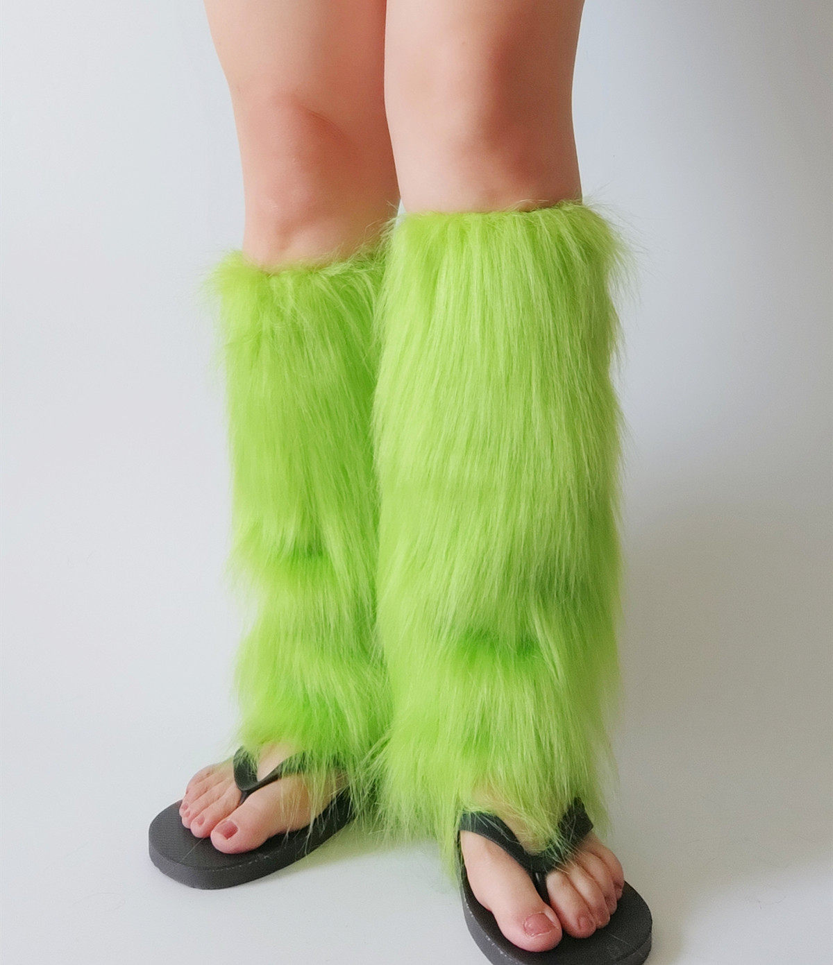 thumbnail for Bright yellow imitation fur sock cover, colorful plush piled up socks, leg covers, fashion catwalk performance, purple, green and red autumn and winter