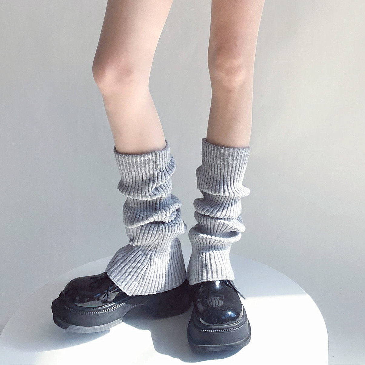 浅灰色堆堆袜套微阔腿秋冬季保暖针织腿套喇叭口马蹄袜条纹靴套女,女士内衣/男士内衣/家居服,中筒袜,淘宝优惠券,粉丝福利购,淘宝优惠卷