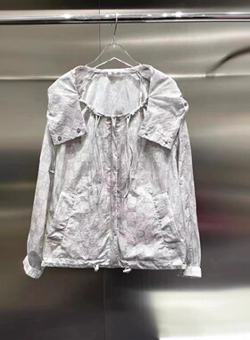 正品夏季新款连帽抽绳印花薄外套防晒服女上衣3I2F408-24
