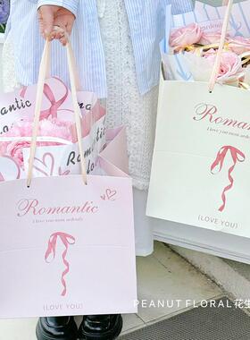 正方形礼品袋子圣诞节鲜花束手提袋高级感生日礼品包装大号纸袋