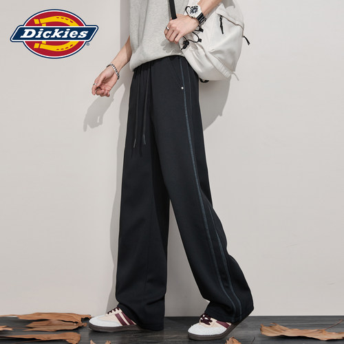Dickies帝酷适侧边条纹阔腿卫裤男秋季潮牌宽松直筒黑色休闲裤子M