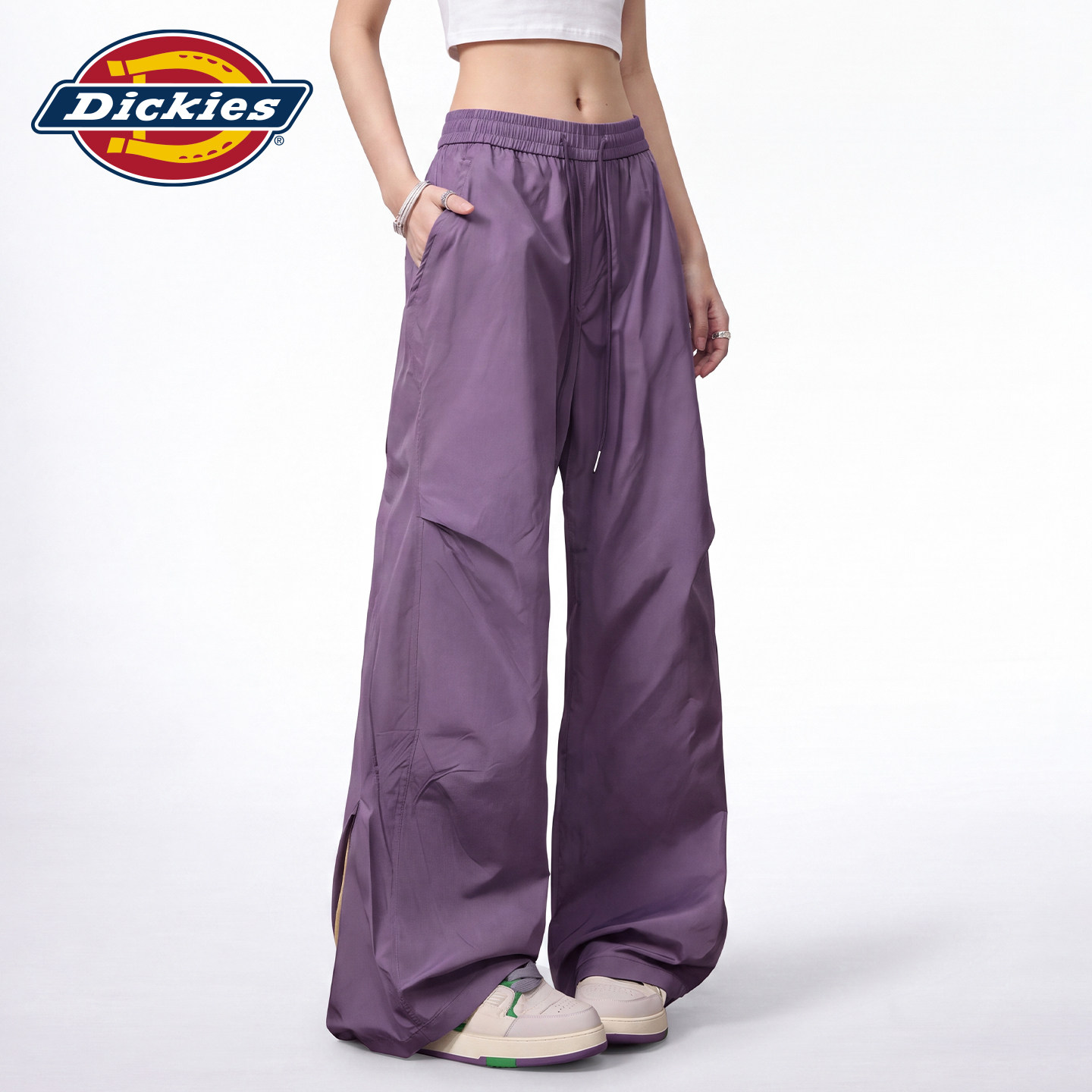 Dickies帝酷适紫色阔腿裤女2026年夏季高腰抽绳百搭工装风休闲裤m