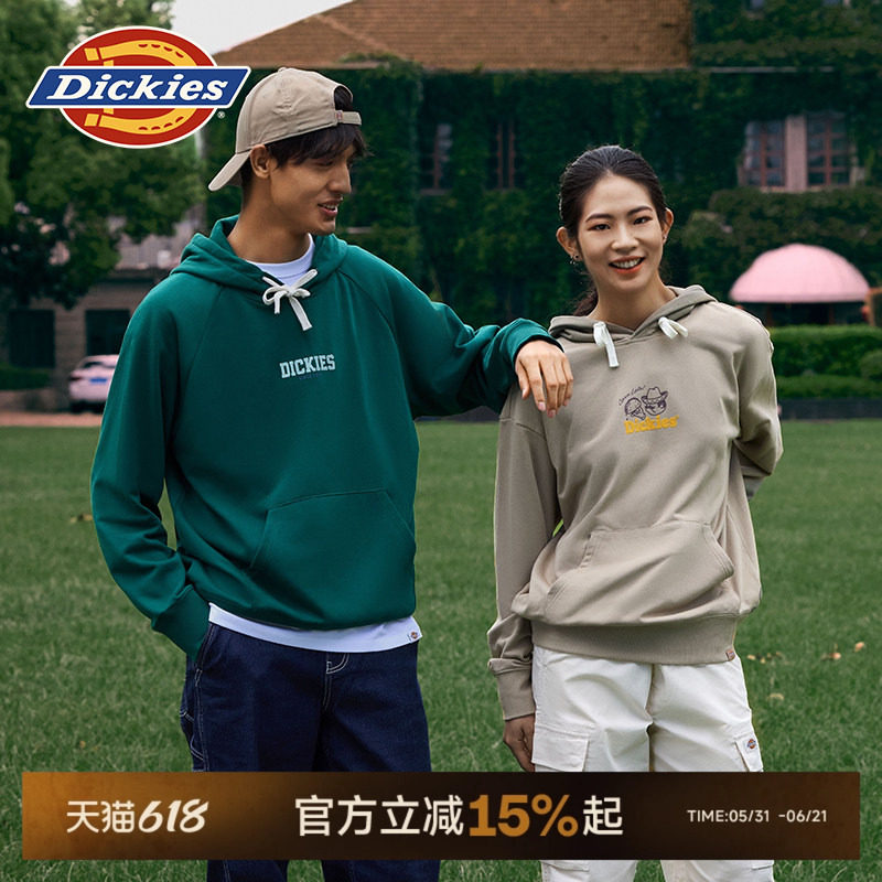 Dickies帝酷适冬前后图案植绒印花宽松休闲毛圈连帽卫衣男女情侣J