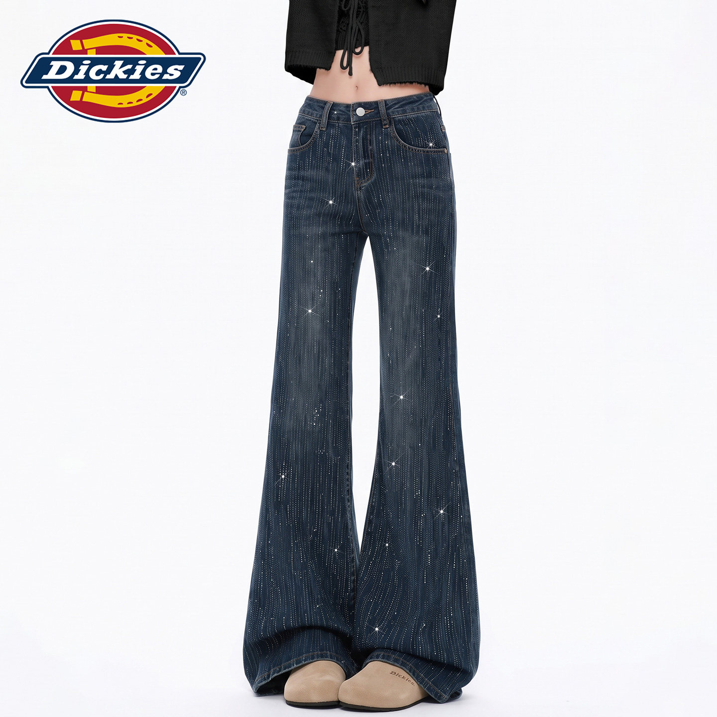 Dickies帝酷适烫钻微喇牛仔裤女Y图片