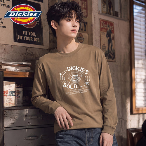Dickies创意印花宽松百搭长袖T恤