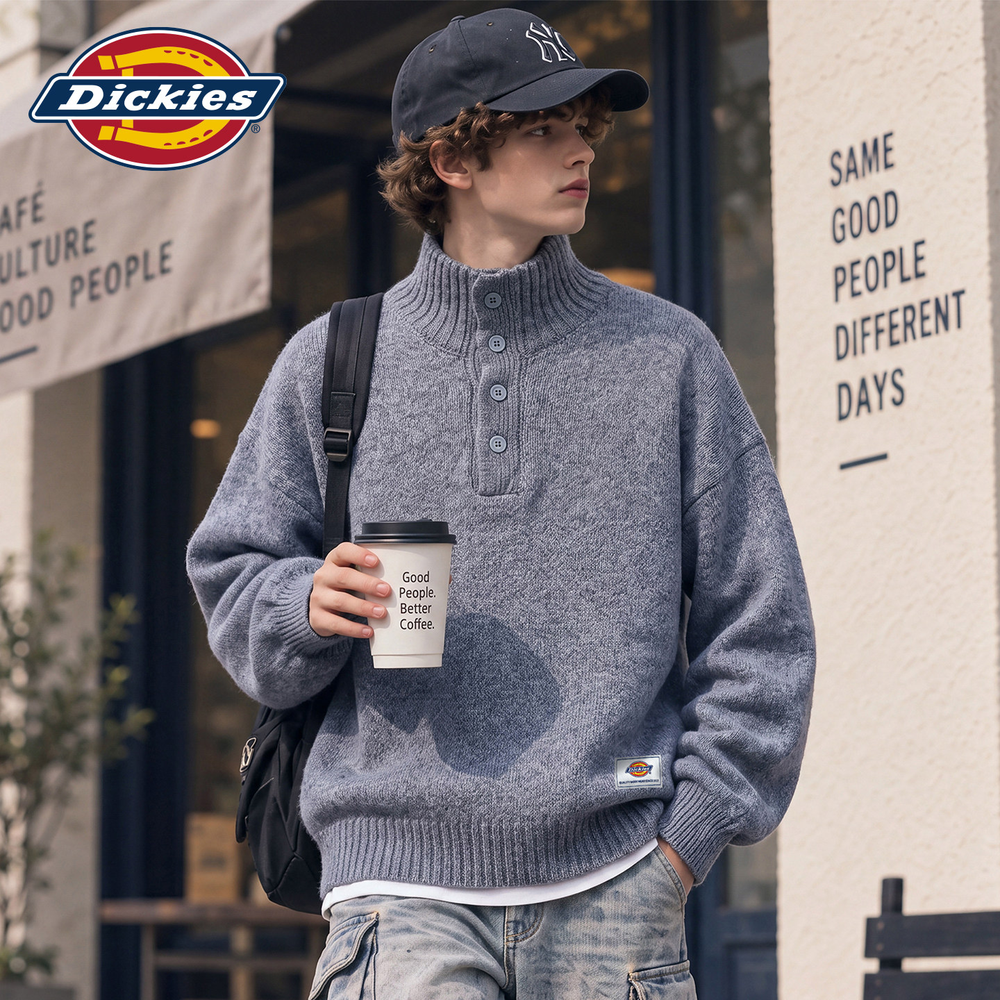 Dickies帝酷适慵懒风针织衫毛衣男士春秋季新款宽松休闲潮牌上衣Y
