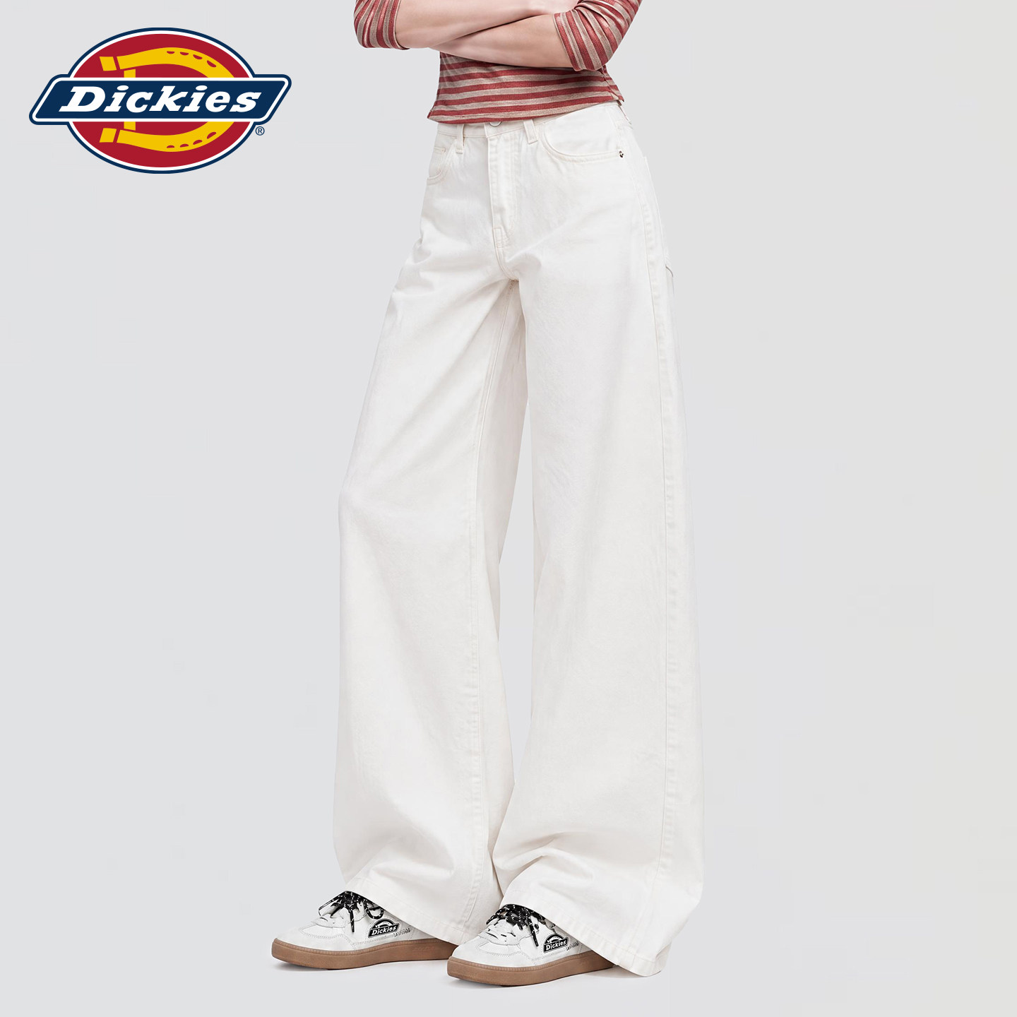 Dickies帝酷适白色阔腿牛仔裤女2026秋季美式风宽松显瘦直筒长裤m