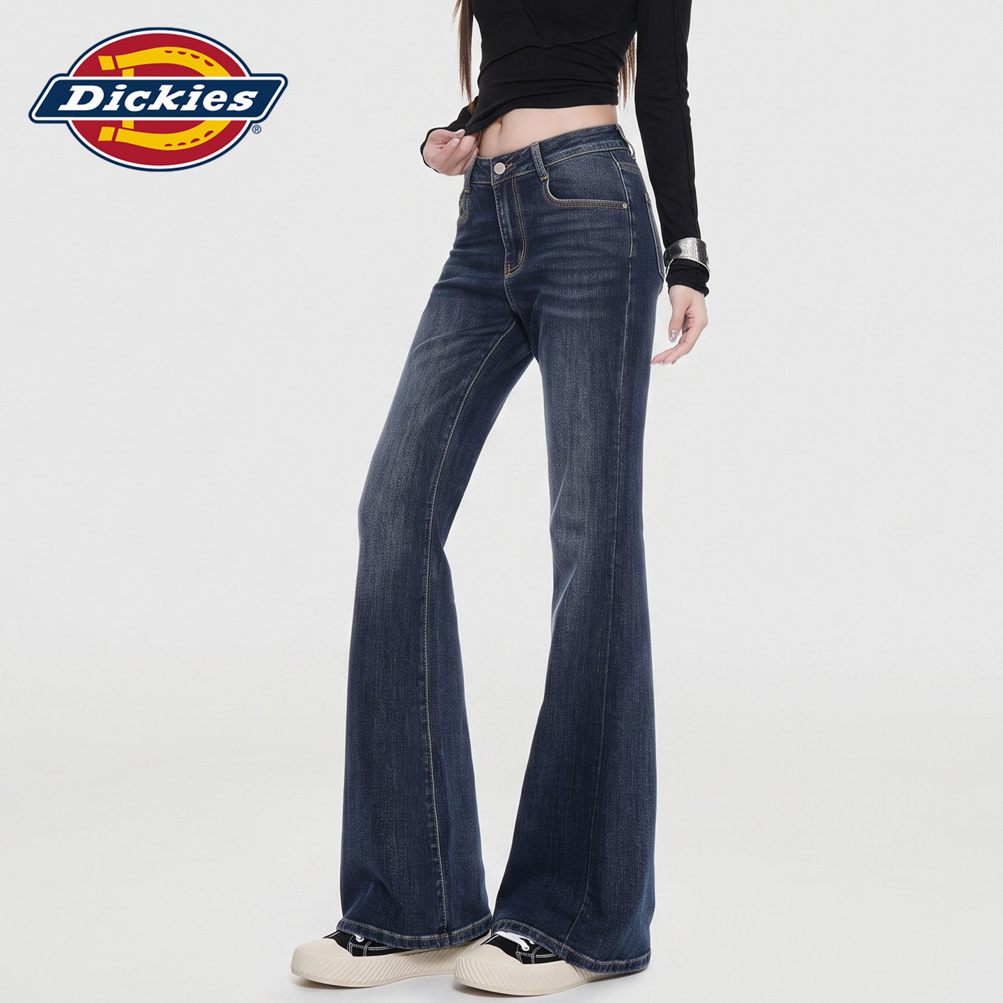 Dickies帝酷适美式复古高腰微喇牛仔裤女显瘦弹力垂感百搭喇叭裤Y