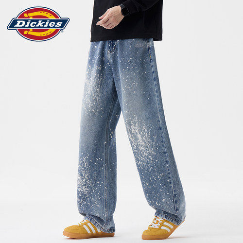 Dickies泼墨水洗蓝色直筒牛仔裤