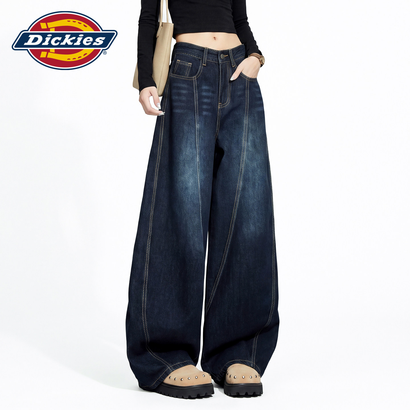 Dickies帝酷适美式风复古弯刀牛仔裤女2026秋季宽松显瘦阔腿长裤m