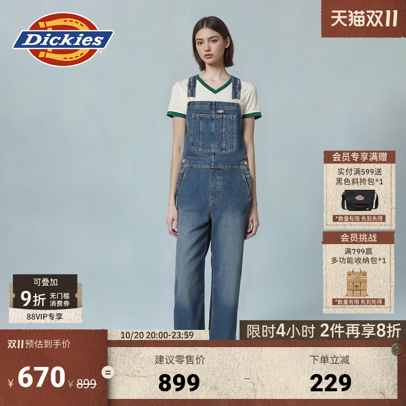 Dickies女士牛仔背带裤