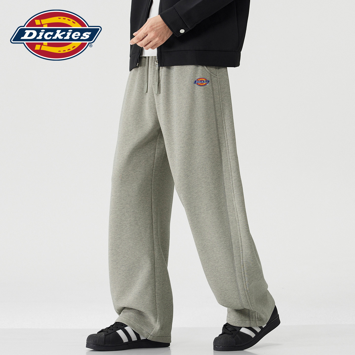 Dickies帝酷适宽松直筒针织卫裤男士秋季宽松阔腿拼接弯刀休闲裤Y