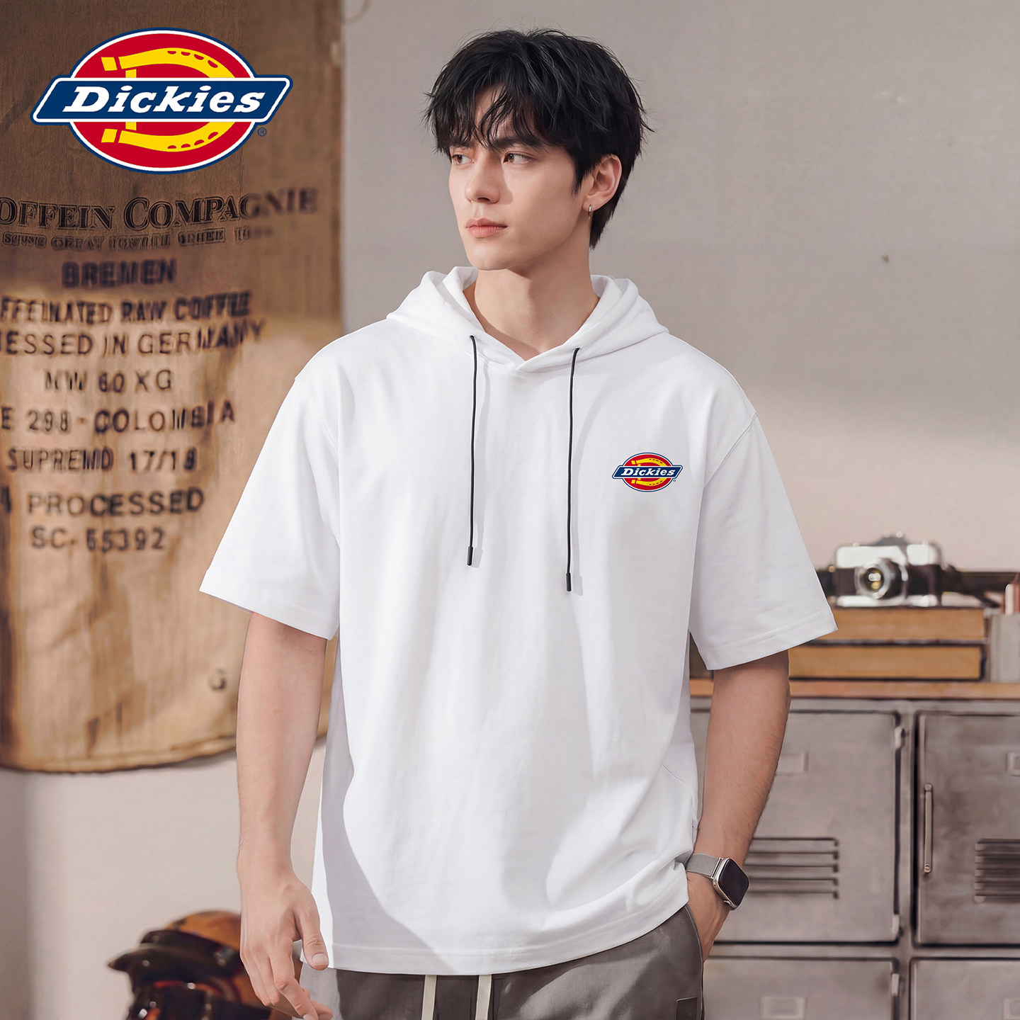 Dickies帝酷适薄款连帽短袖T恤男士夏季宽松百搭潮流套头上衣服Y