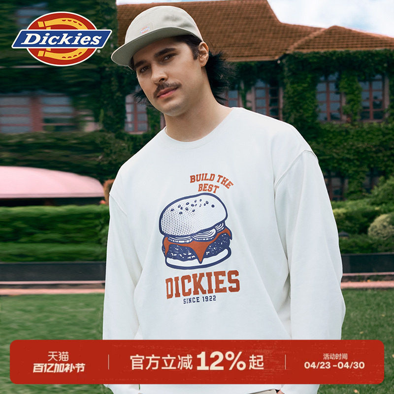 Dickies帝酷适26春秋汉堡图案印花圆领宽松休闲毛圈卫衣男女情侣J