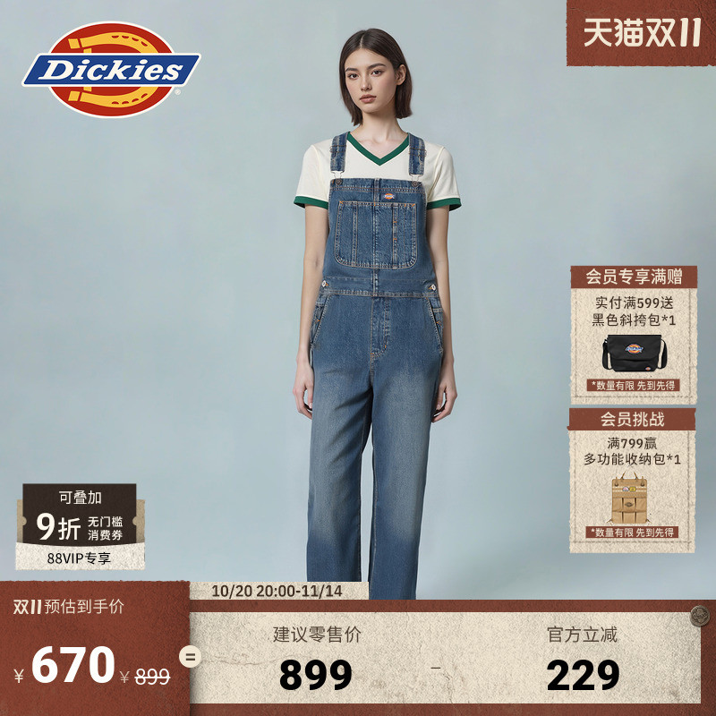 Dickies女士牛仔背带裤