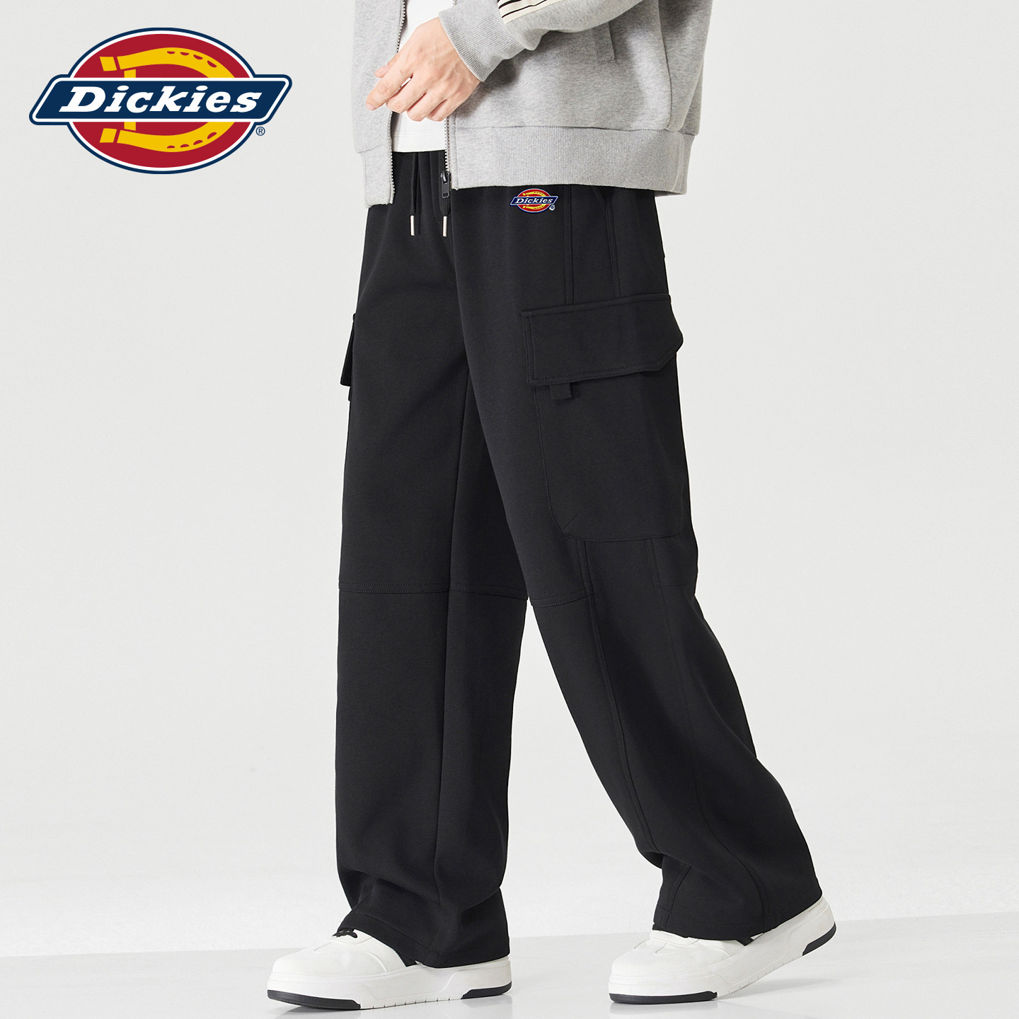 Dickies帝酷适秋季休闲裤拼接工装裤男士宽松直筒抽绳针织卫裤子Y