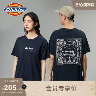 Dickies24春夏新品 男女情侣 T恤 后背大印花舒适内搭圆领短袖