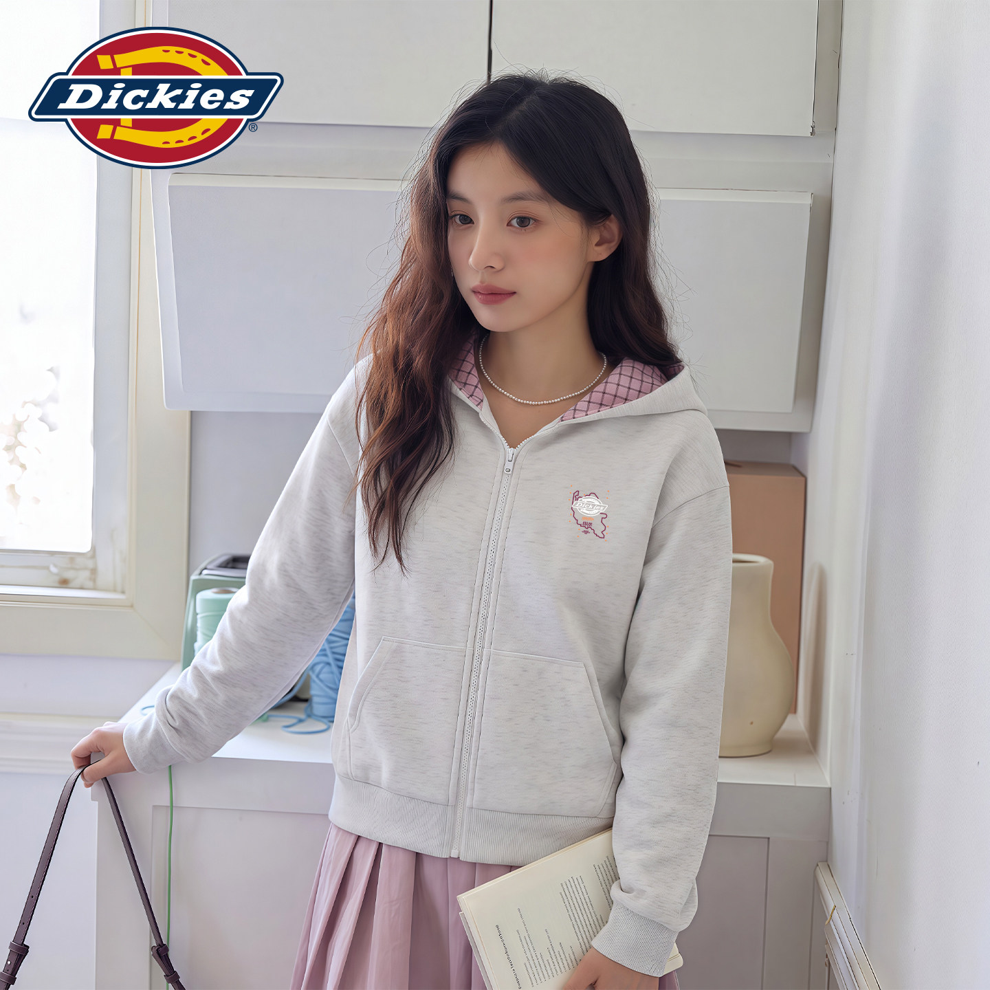 Dickies拼格宽松连帽开衫卫衣女图片
