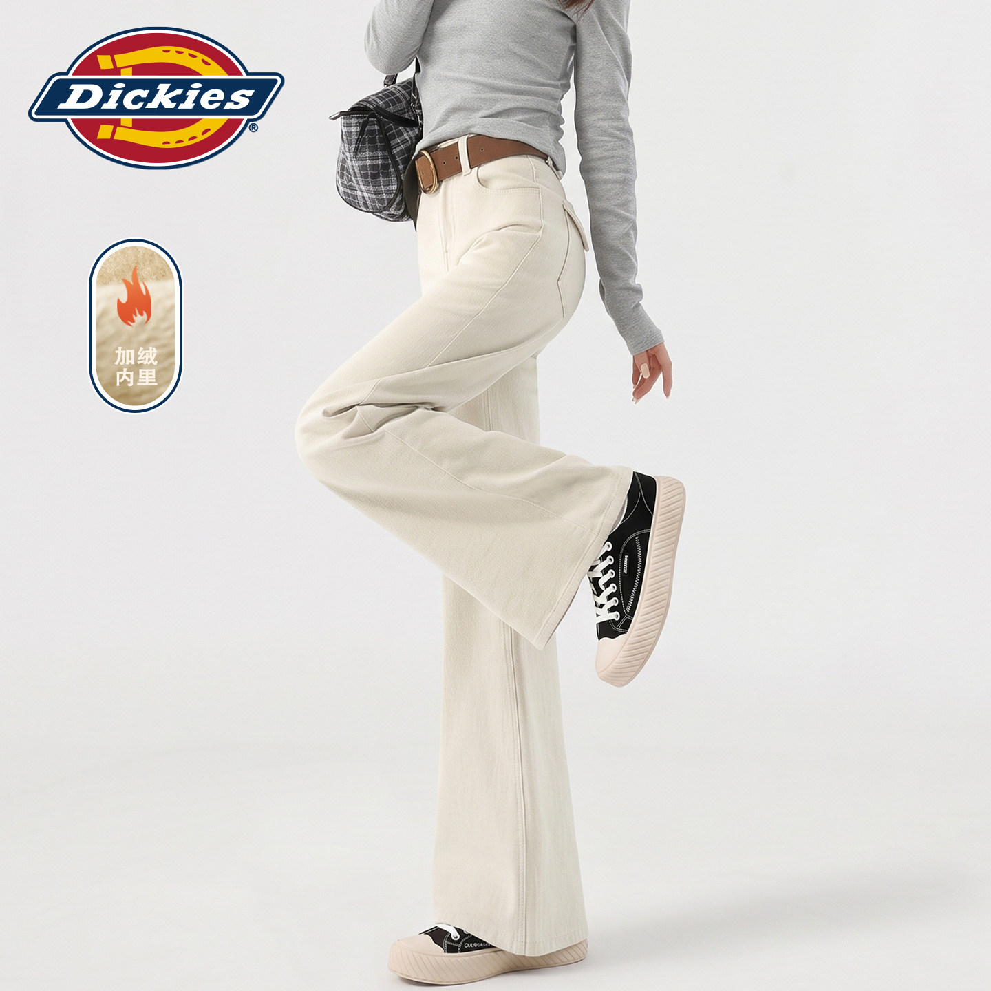 Dickies帝酷适复古时尚微喇牛仔裤女修身显瘦弹力高级感喇叭裤子Y