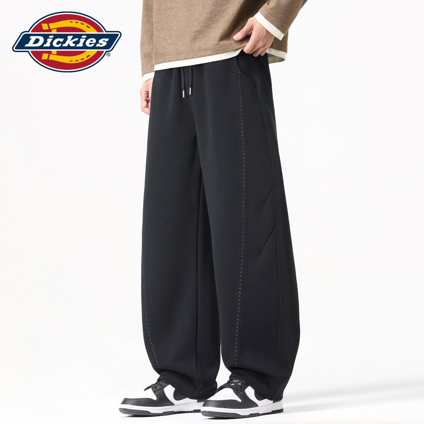 Dickies帝酷适美式秋季宽松直筒拼接休闲裤男士抽绳垂感针织卫裤Y