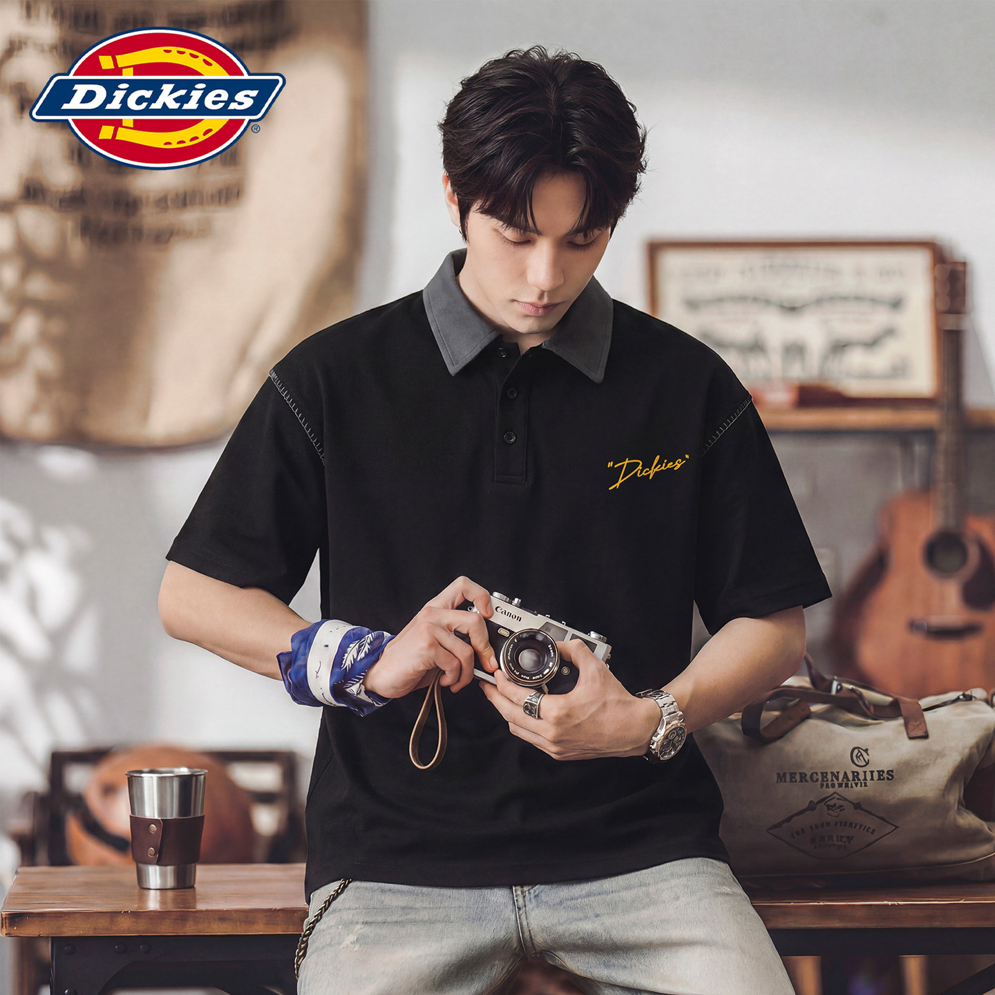 Dickies帝酷适撞色翻领短袖POLO衫宽松新款夏季男士薄款半袖上衣Y