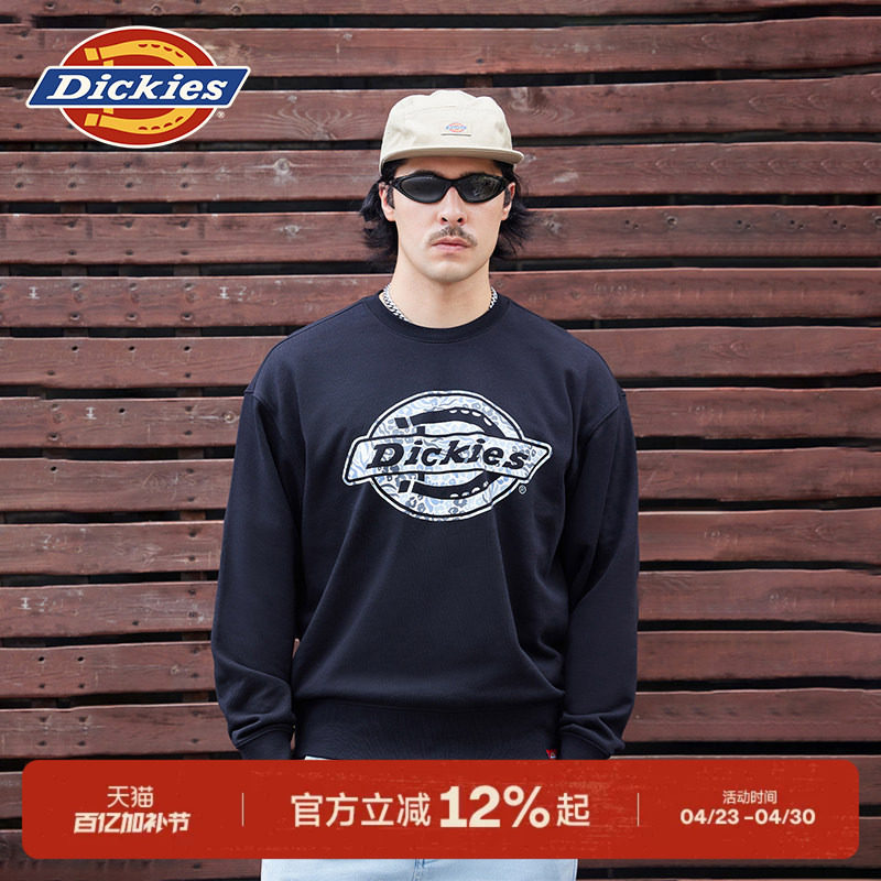Dickies帝酷适春秋图案logo印花毛圈布内里休闲圆领卫衣男女情侣J