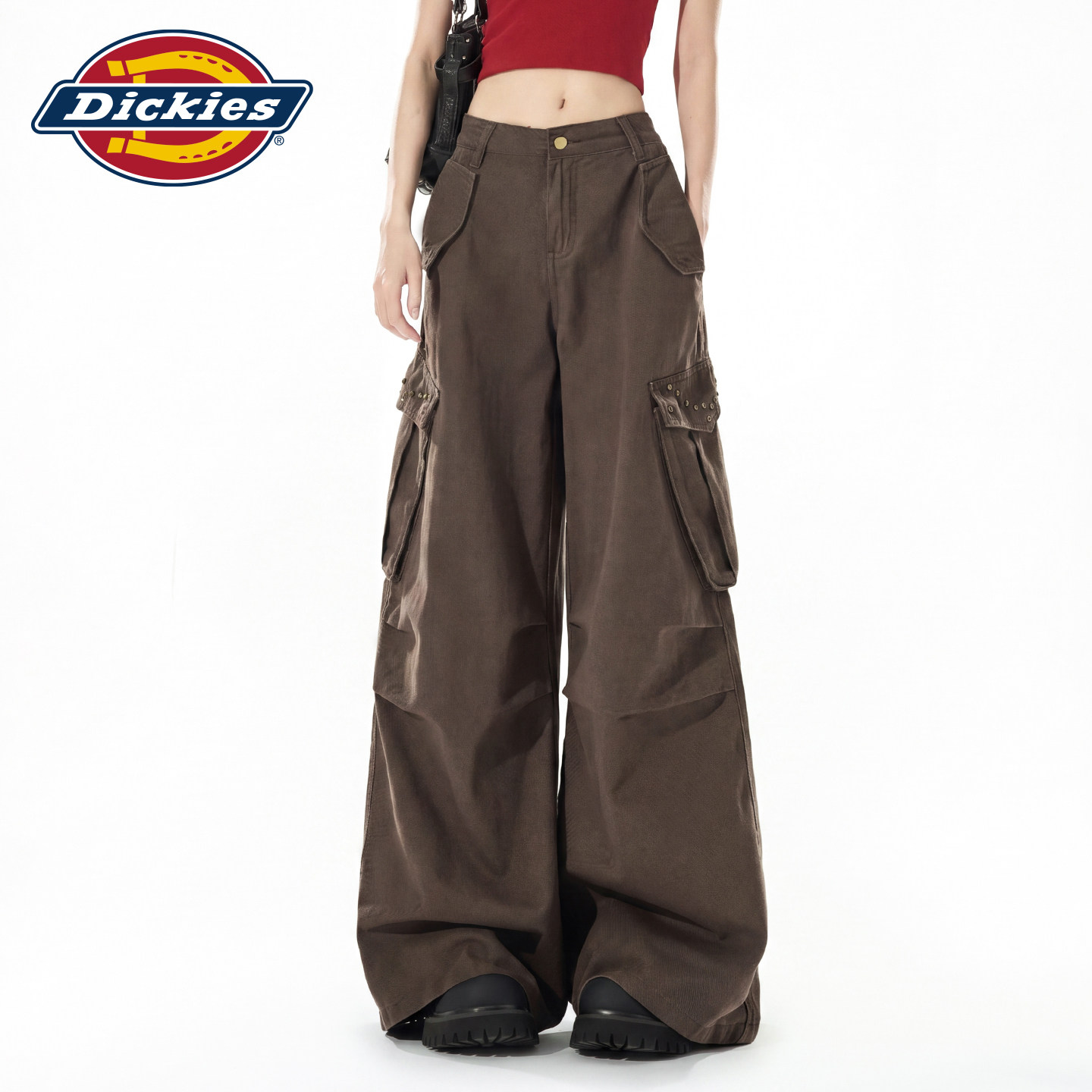 Dickies帝酷适工装风多口袋阔腿牛仔裤女宽松显瘦复古大口袋长裤m