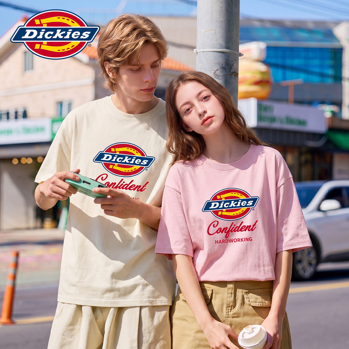Dickies帝酷适夏季薄款短袖T恤情侣款字母印花半袖宽松圆领上衣Y