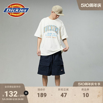 Dickies春夏新品 字母印花圆领纯棉短袖T恤 男女情侣