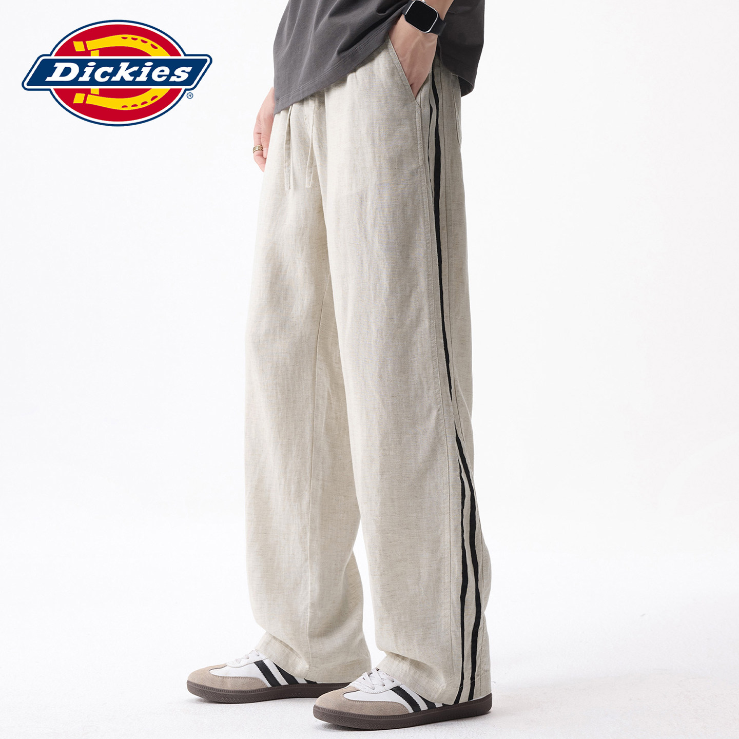 【莱赛尔天丝】Dickies帝酷适条纹休闲裤男士夏季直筒亚麻长裤子Y