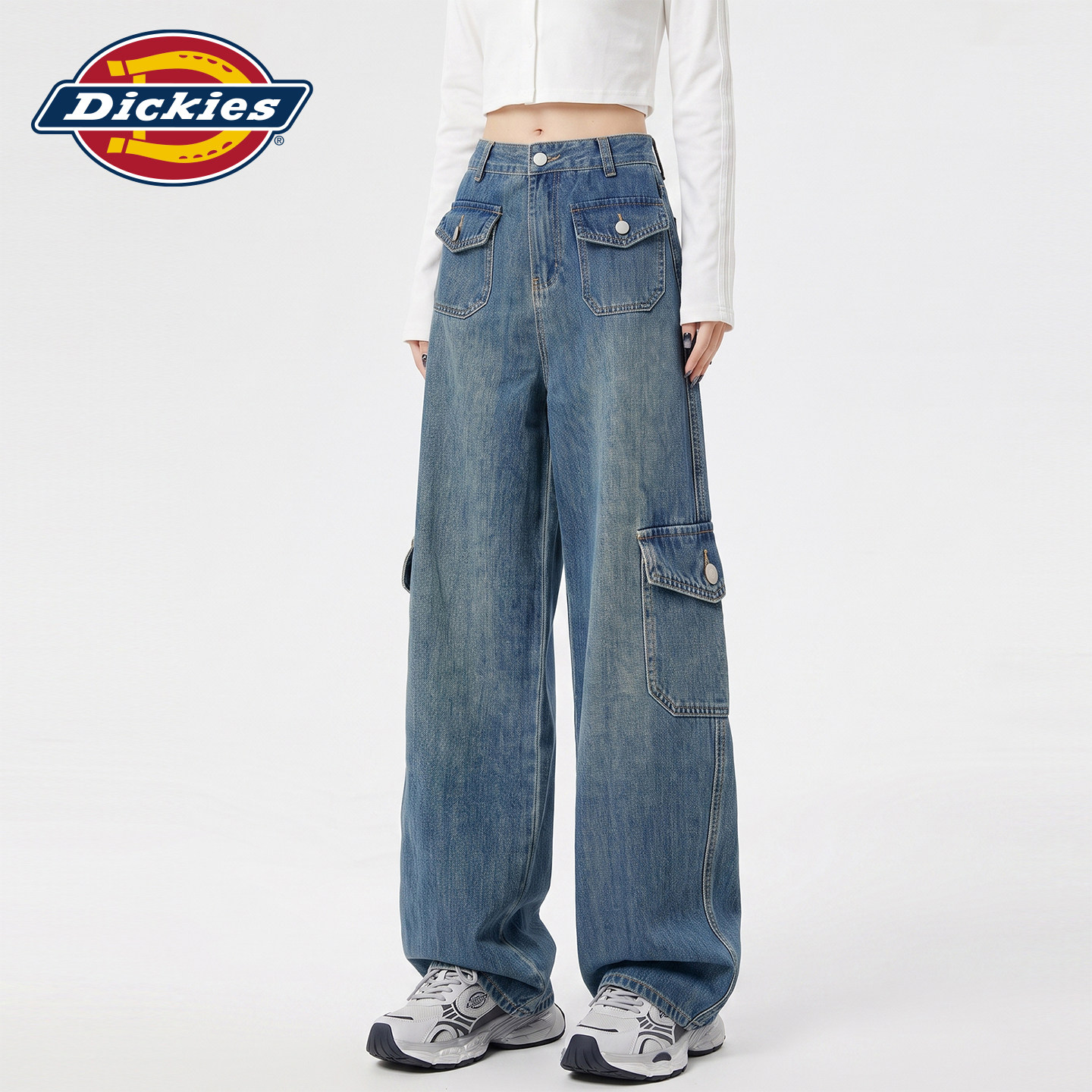 Dickies帝酷适复古多口袋工装牛仔裤女秋季高腰设计感宽松阔腿裤Y