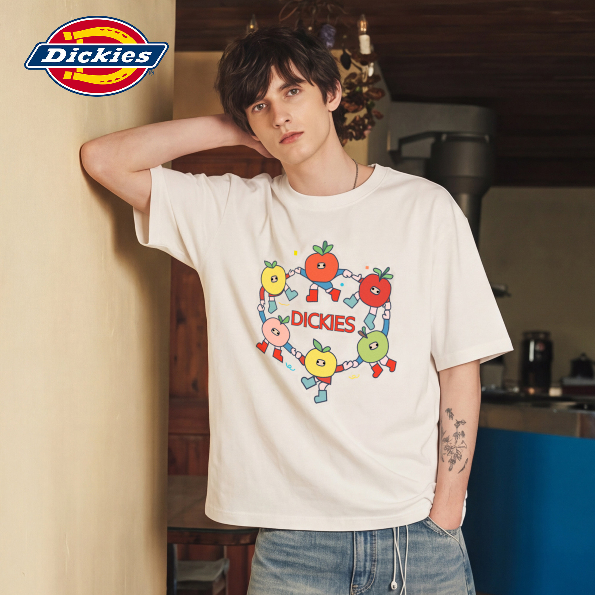Dickies帝酷适夏季纯棉短袖t恤男童趣卡通字母印花情侣半袖上衣M图片