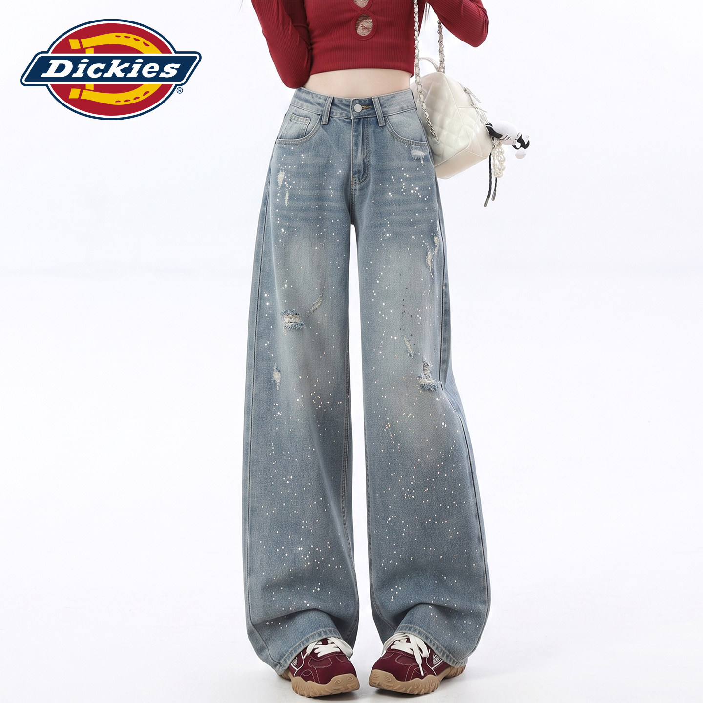 Dickies帝酷适破洞阔腿牛仔裤女Y图片