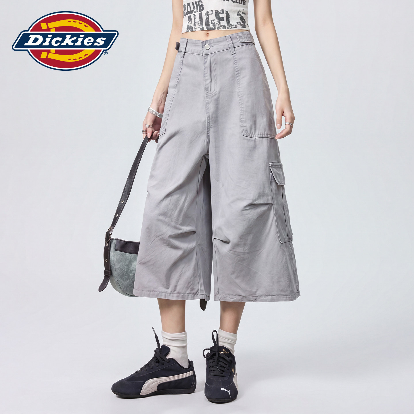 Dickies帝酷适工装风阔腿七分裤女夏季新款宽松显瘦多口袋休闲裤m