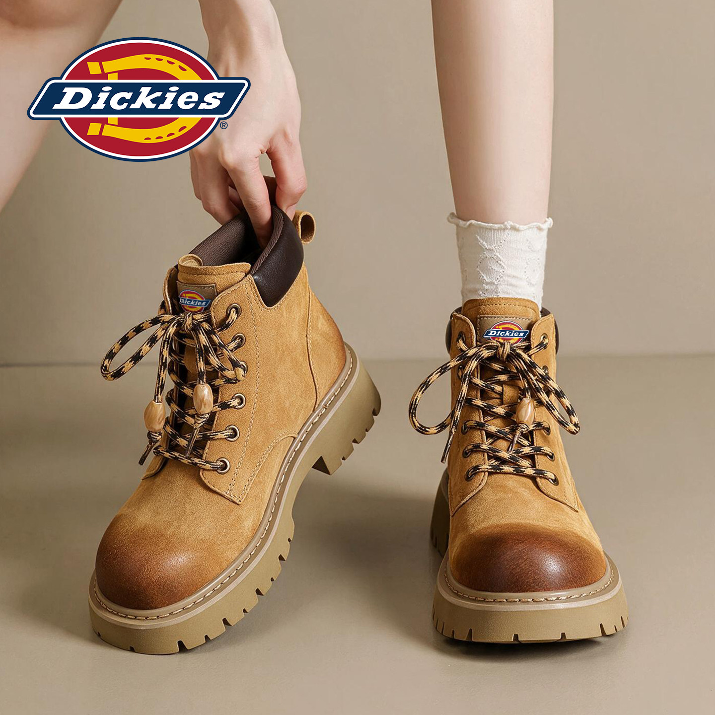 Dickies厚底马丁靴女2026秋季新款户外工装短靴防滑耐磨大黄靴ZX