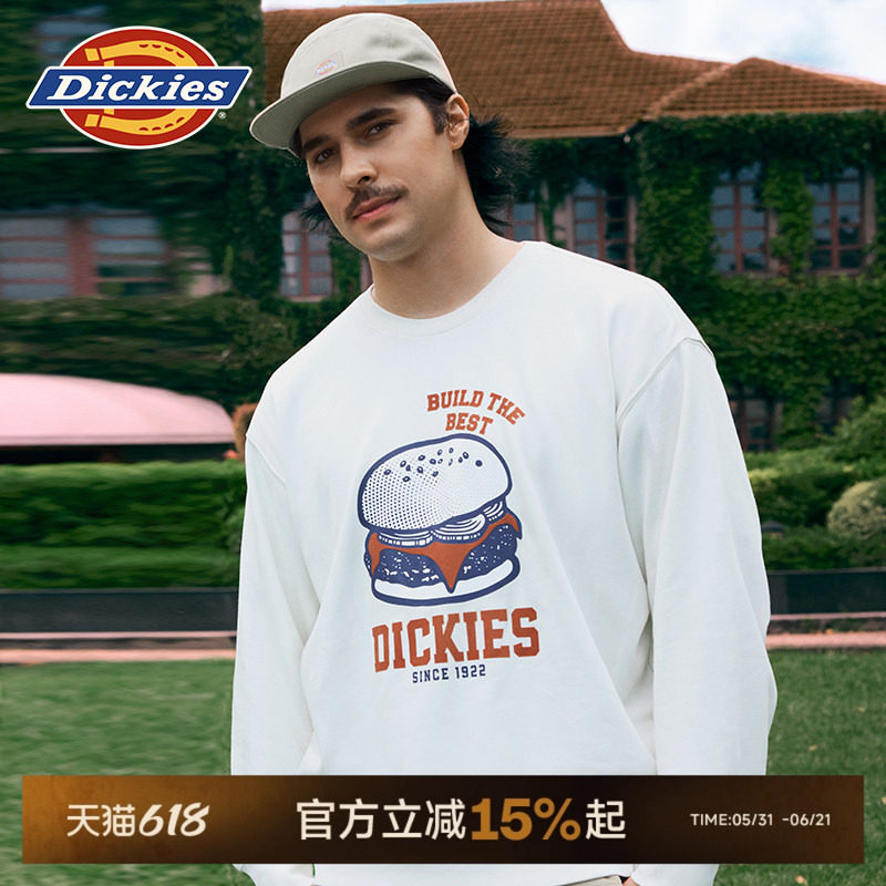 Dickies帝酷适26春秋汉堡图案印花圆领宽松休闲毛圈卫衣男女情侣J