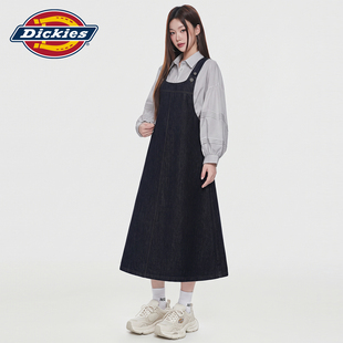 Dickies帝酷适复古韩国蓝牛仔背带裙女秋季宽松休闲中长款连衣裙Y