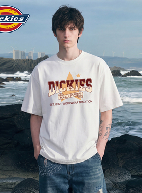 Dickies帝酷适美式字母印花白色短袖T恤男夏季情侣纯棉半袖上衣M