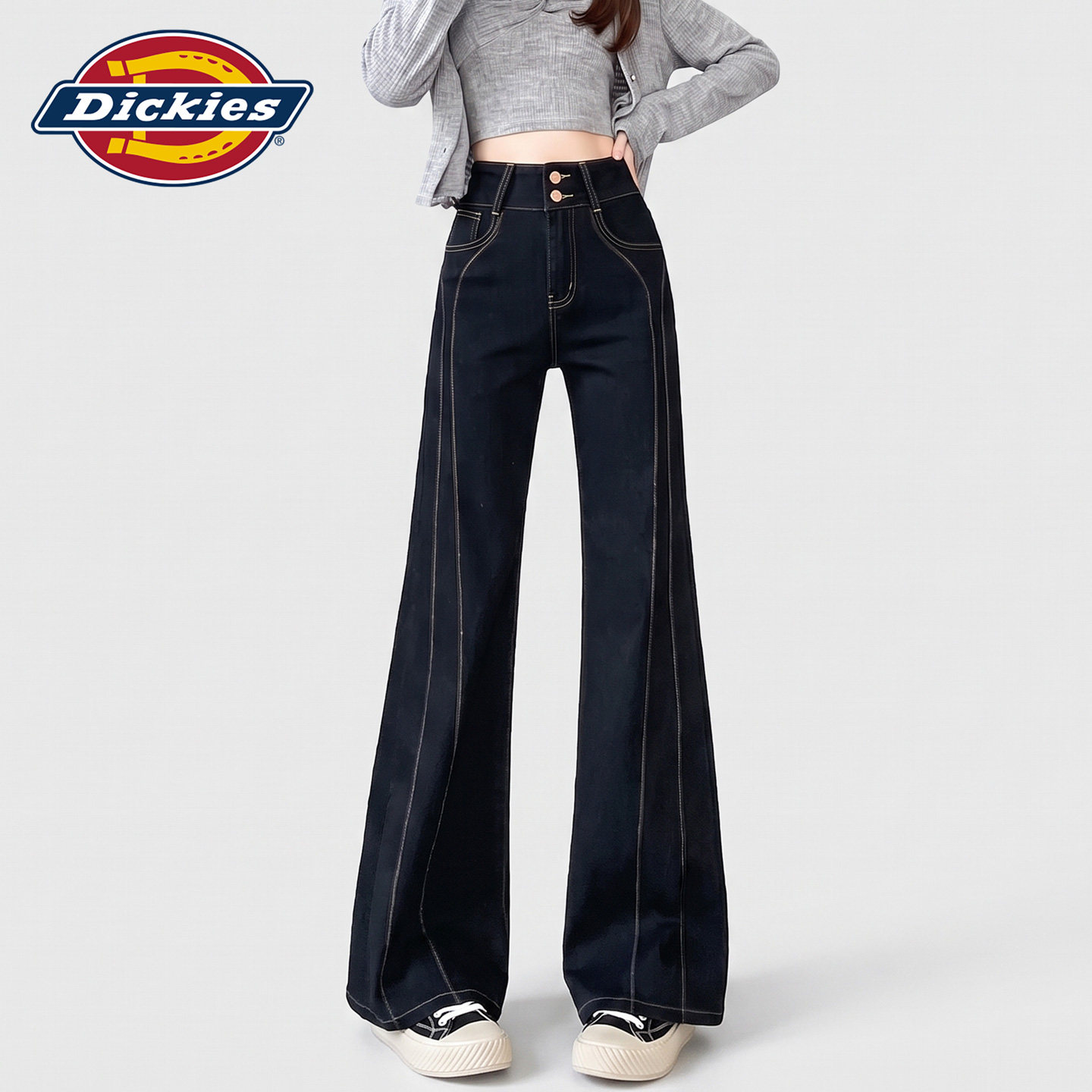 Dickies帝酷适复古微喇牛仔裤女黑金蓝高级感高腰显瘦修身喇叭裤Y