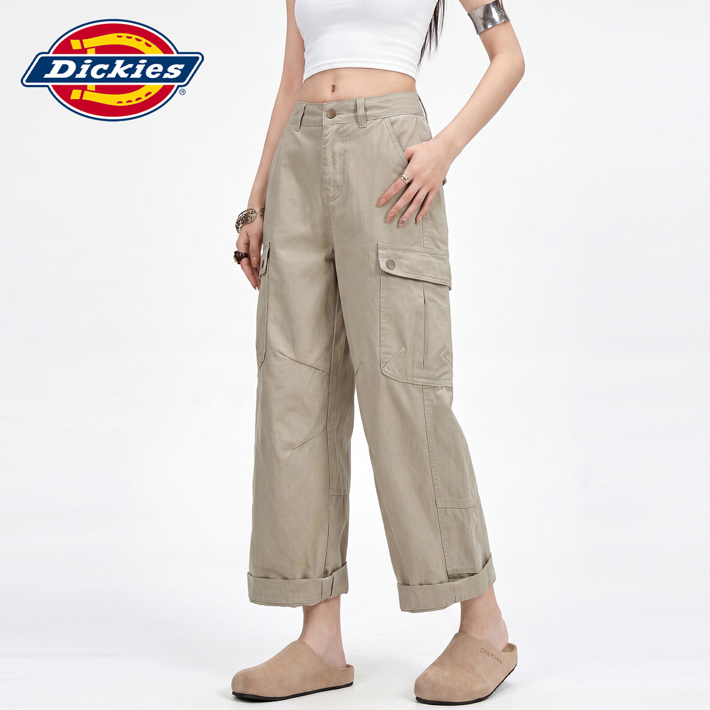 Dickies帝酷适美式爆款多口袋工装九分裤女秋季宽松显瘦直筒裤子Y