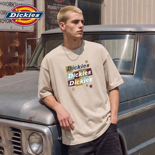 Dickies帝酷适纯棉圆领短袖T恤男夏季彩色字母印花百搭休闲上衣M