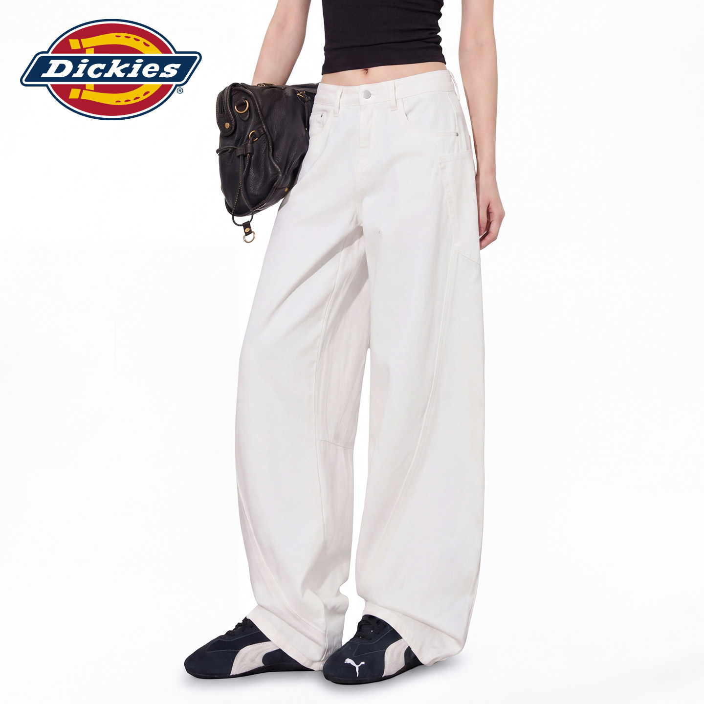 Dickies帝酷适白色高腰阔腿牛仔裤女2026设计感宽松显瘦直筒长裤m